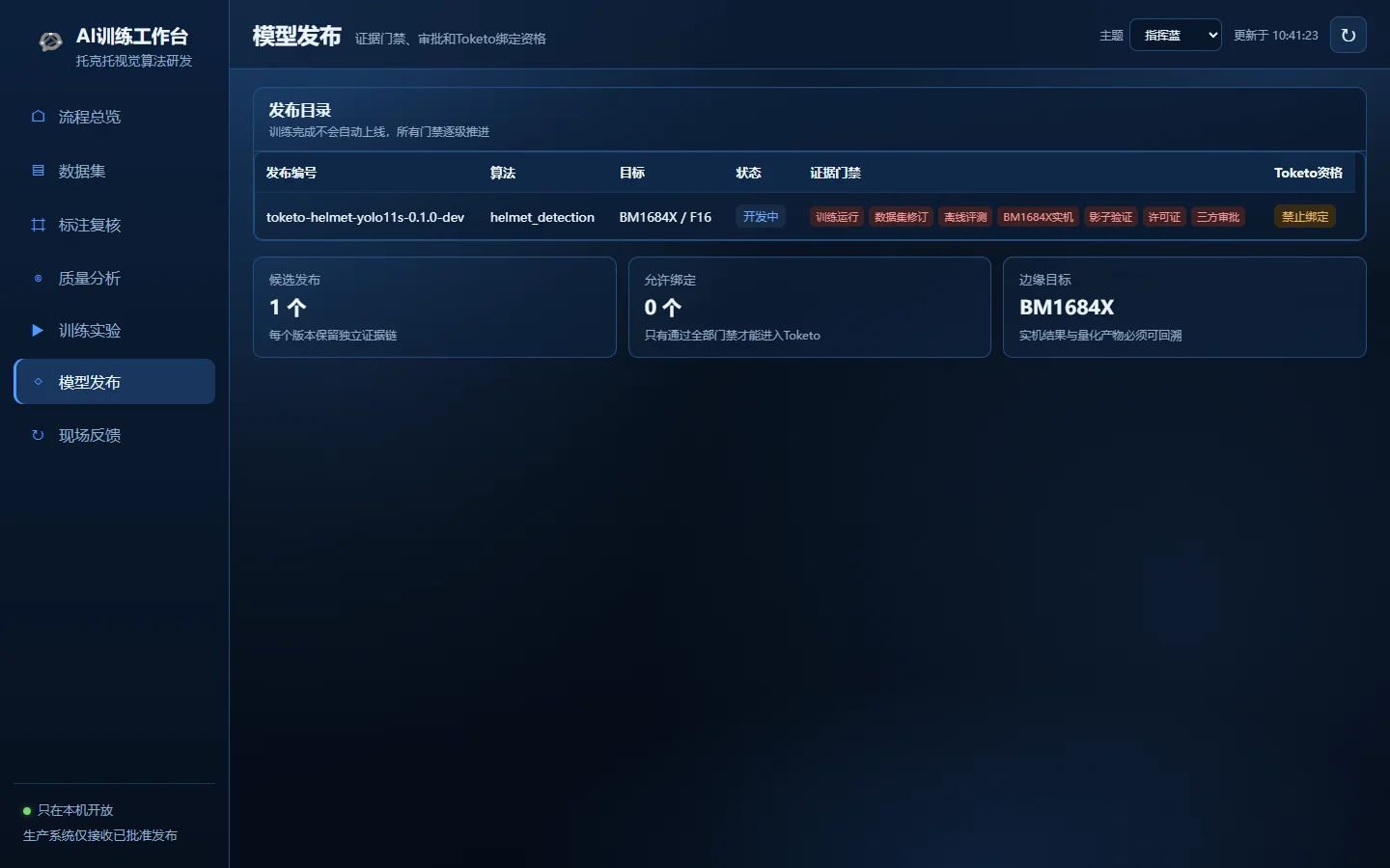 视觉平台模型发布目录与证据门禁本机演示界面